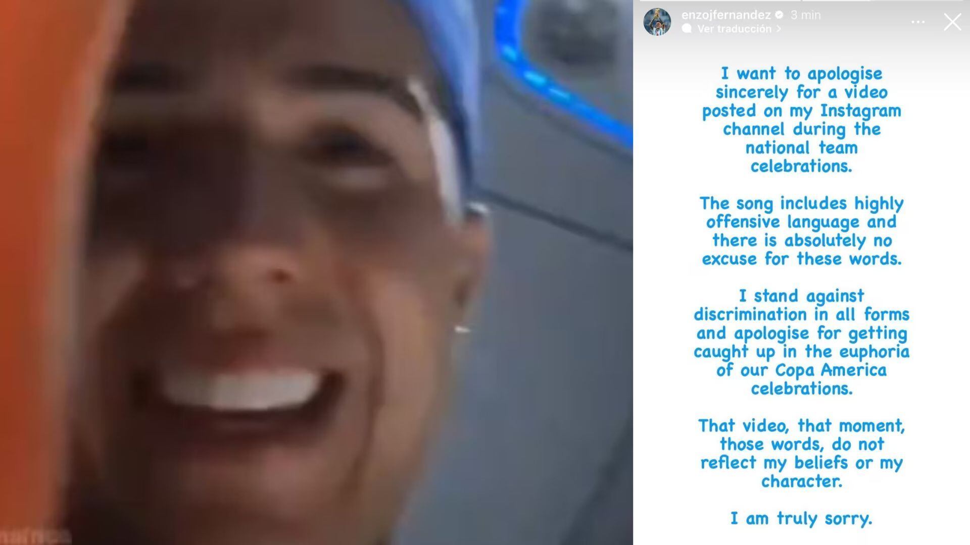 Enzo Fernández se disculpa por cántico racista en celebraciones de la Copa América, causando repercusiones y denuncias.