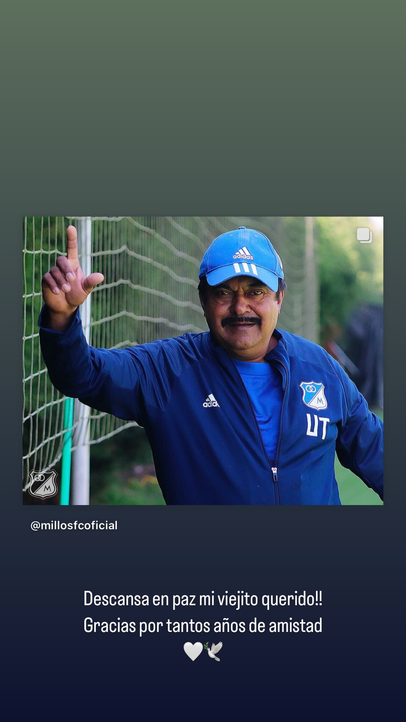 Juan Pablo Vargas publicó este mensaje en honor a Alirio Ramírez por su fallecimiento. Foto: Instagram.