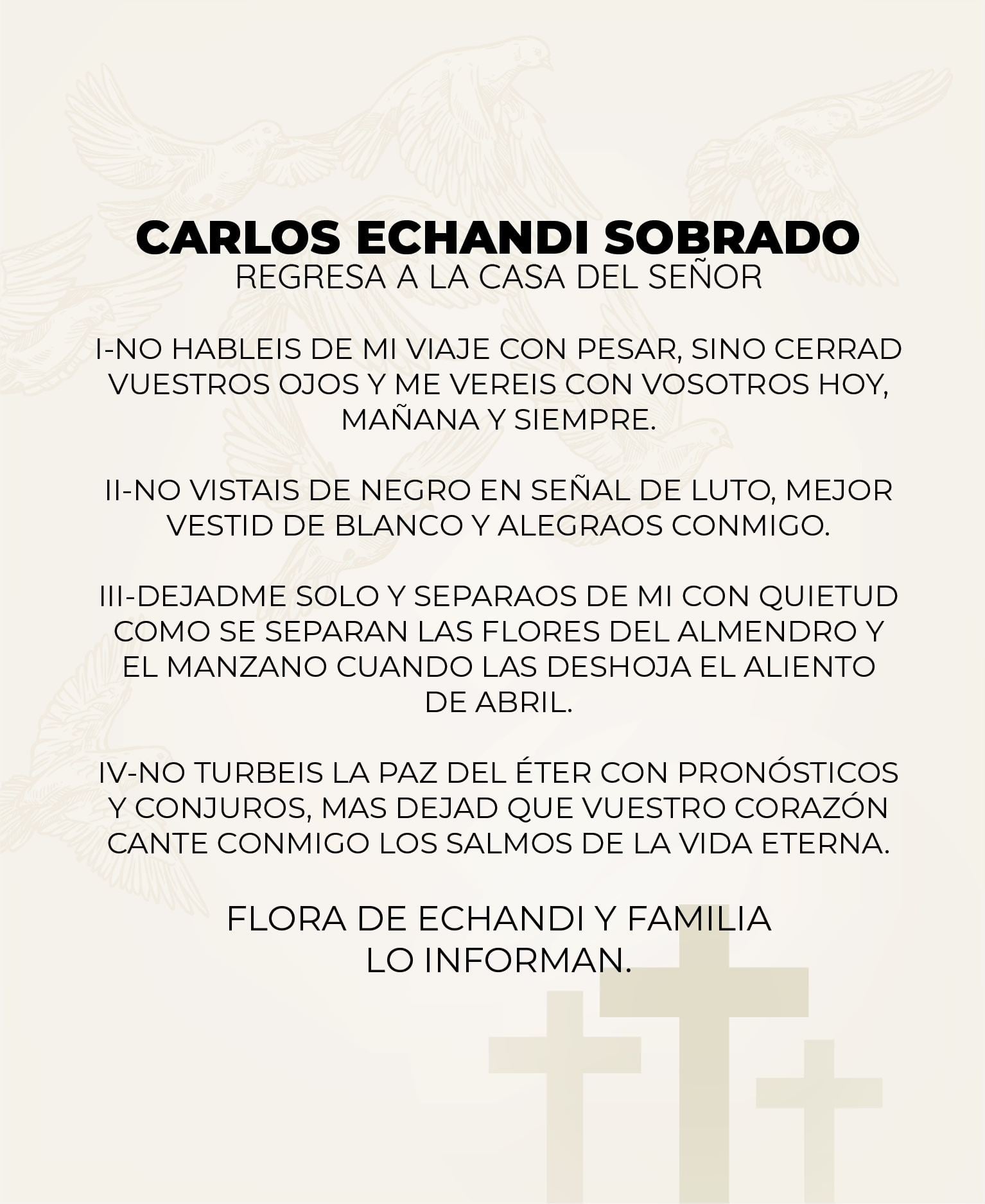 Tía Florita se refirió por segunda vez sobre la dolorosa partida de su hijo, el domingo pasado, a los 69 años