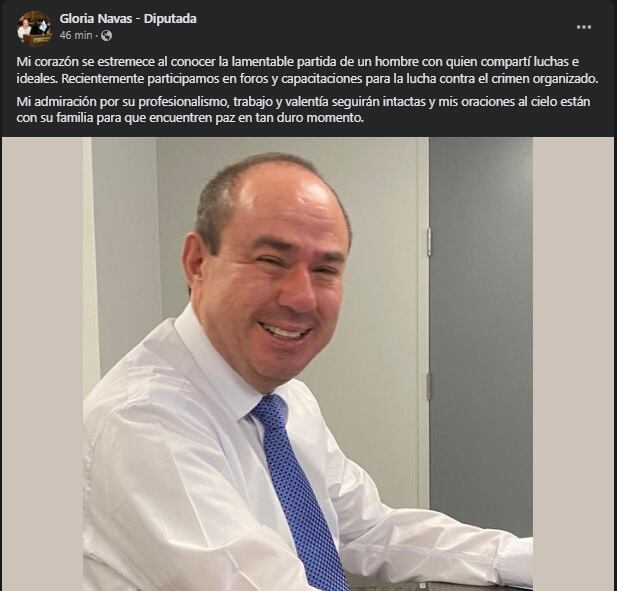 Gloria Navas sobre fallecimiento de Walter Espinoza. Tomado de Facebook.