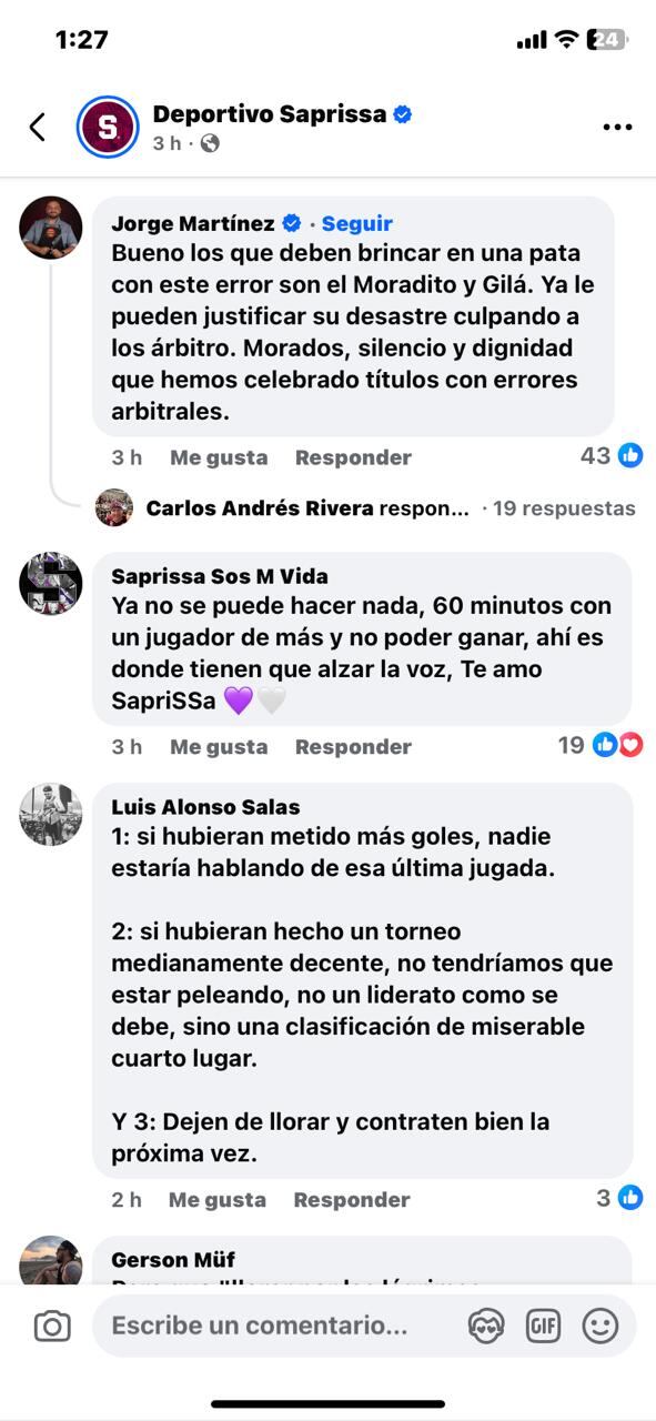 La afición de Saprissa no tomó bien el comunicado del club quejándose por el arbitraje ante Cartaginés.