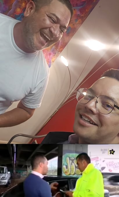 Pablo Campos, periodista de Teletica, junto con el conductor multado por andar con la licencia vencida.