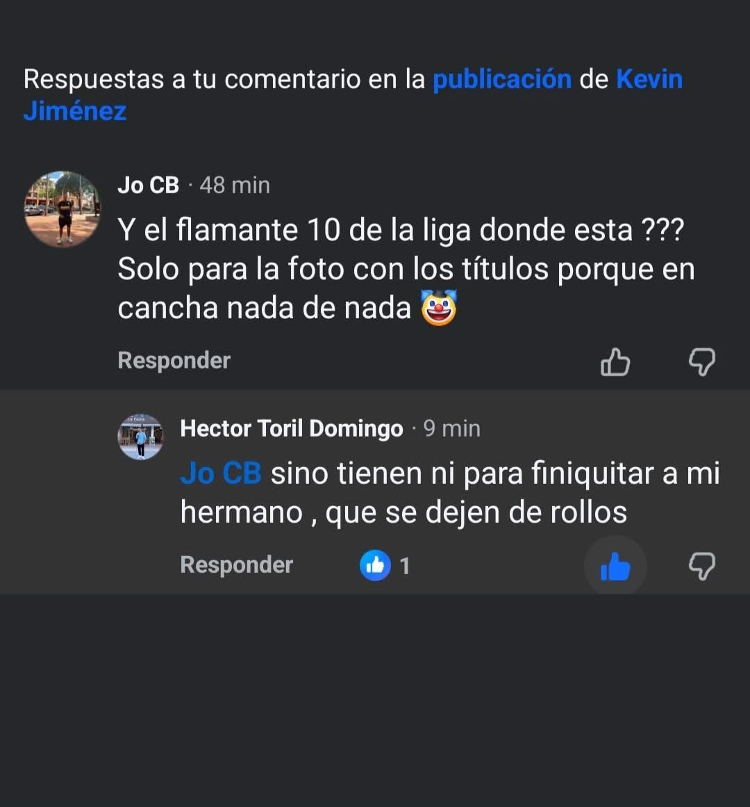 El hermano de Alberto Toril lanzó un daro a Alajuelense en la página de Kevin Jiménez