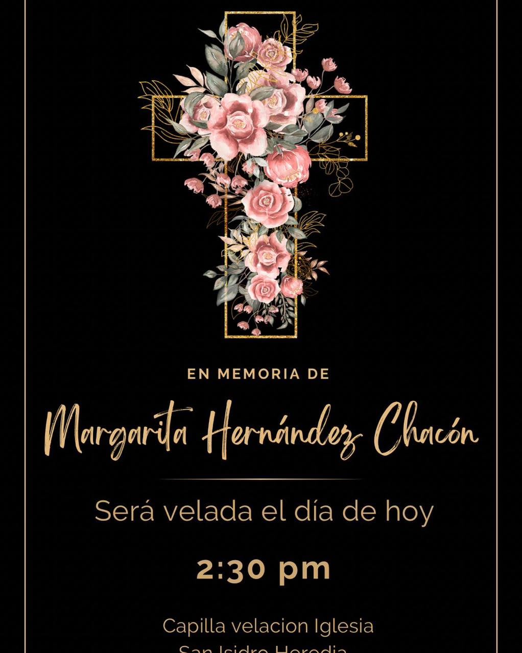 La mamá de Warner Cordero será velada el día de hoy a partir 2:30 pm en la Capilla de velación de la iglesia de San Isidro de Heredia.