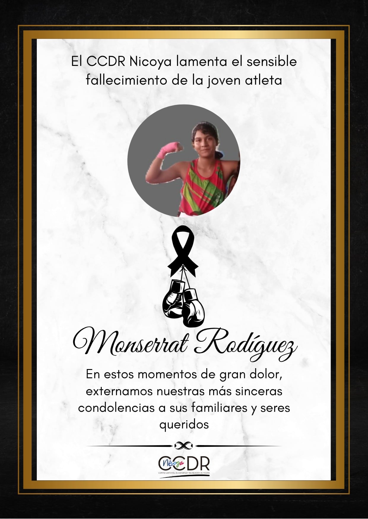 Monserrat Rodríguez, joven boxeadora fallecida tras ser atropellada en Nicoya. Foto Facebook.