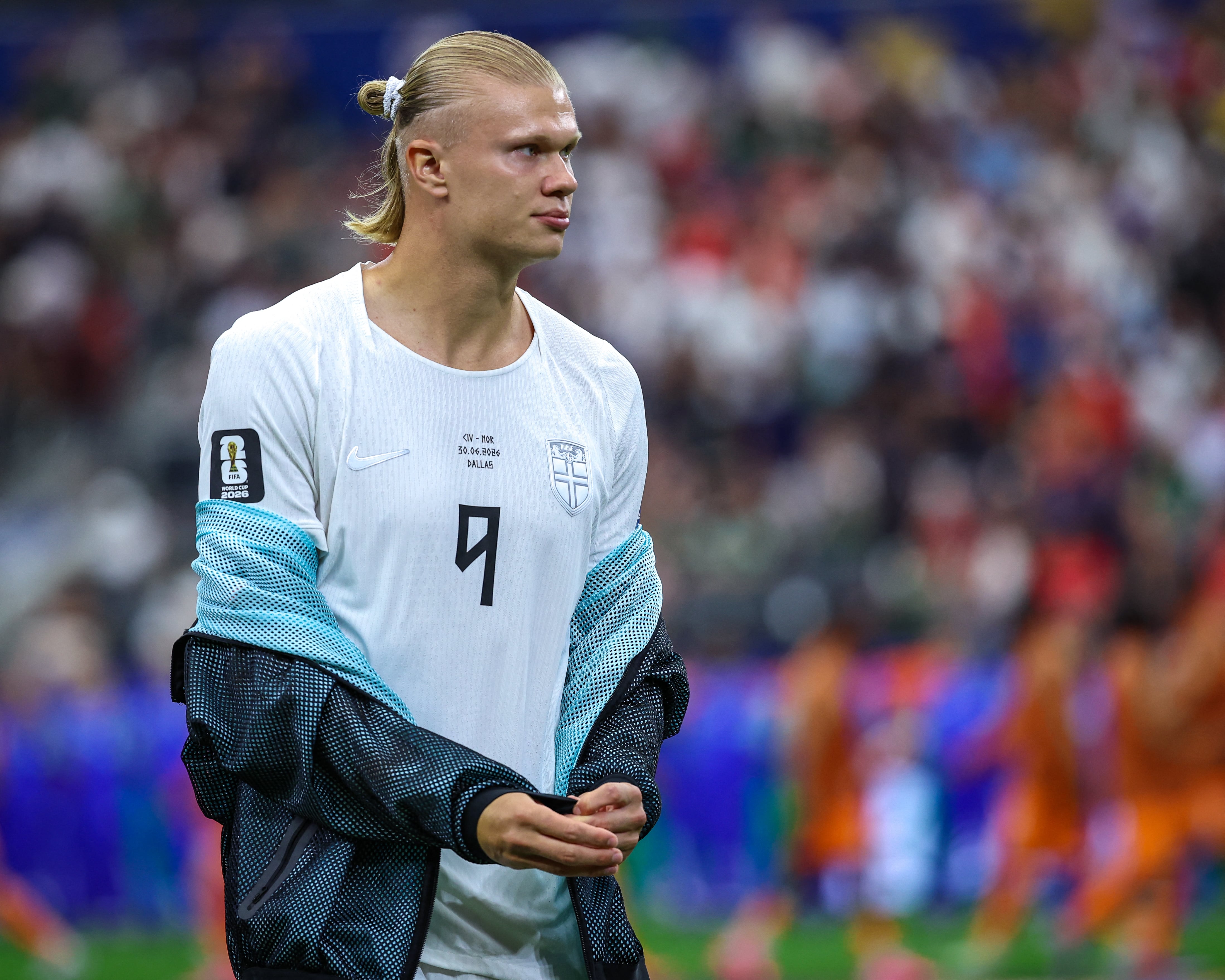 Erling Haaland, número 9 de Noruega, antes del partido de los dieciseisavos de final de la Copa Mundial de la FIFA 2026 entre Costa de Marfil y Noruega, en el Dallas Stadium, el 30 de junio de 2026, en Arlington, Texas. (Foto: Mohamed Tageldin / Middle East Images vía AFP)