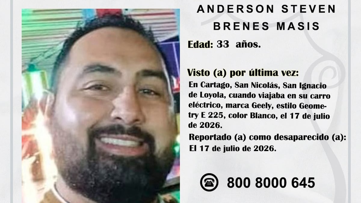Anderson Steven Brenes Masís, de 33 años, desapareció en Cartago. Foto: OIJ