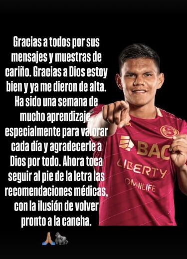 Este fue el mensaje de Alberth Barahona en su cuenta de Instagram.