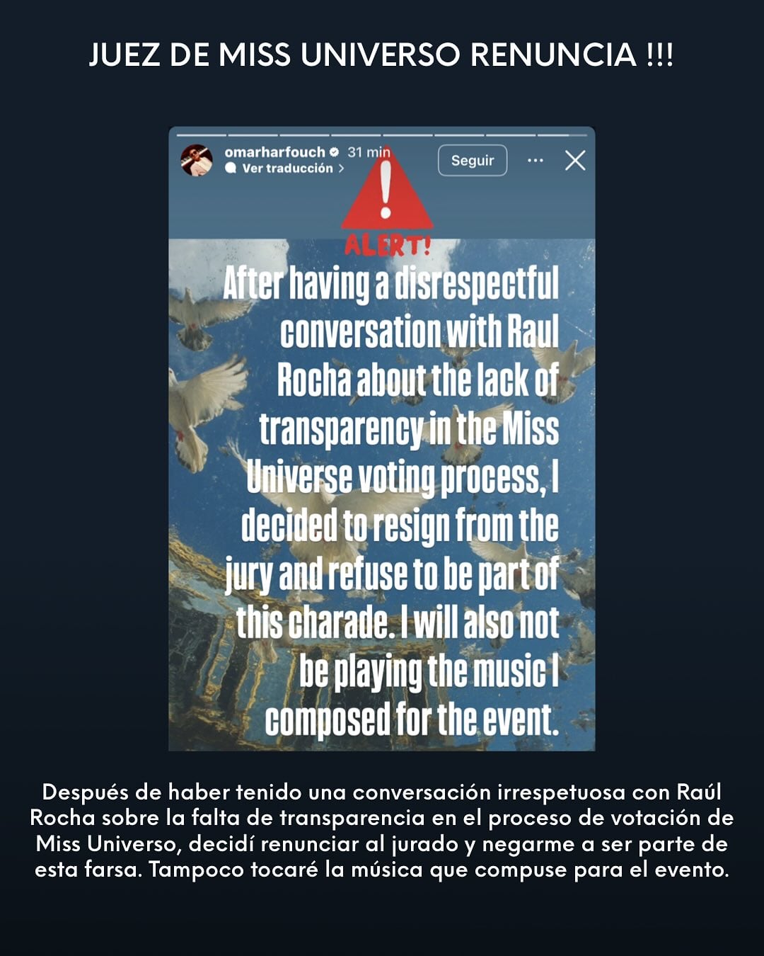 Omar Harfouch, cantante y jurado del Miss Universo 2025.