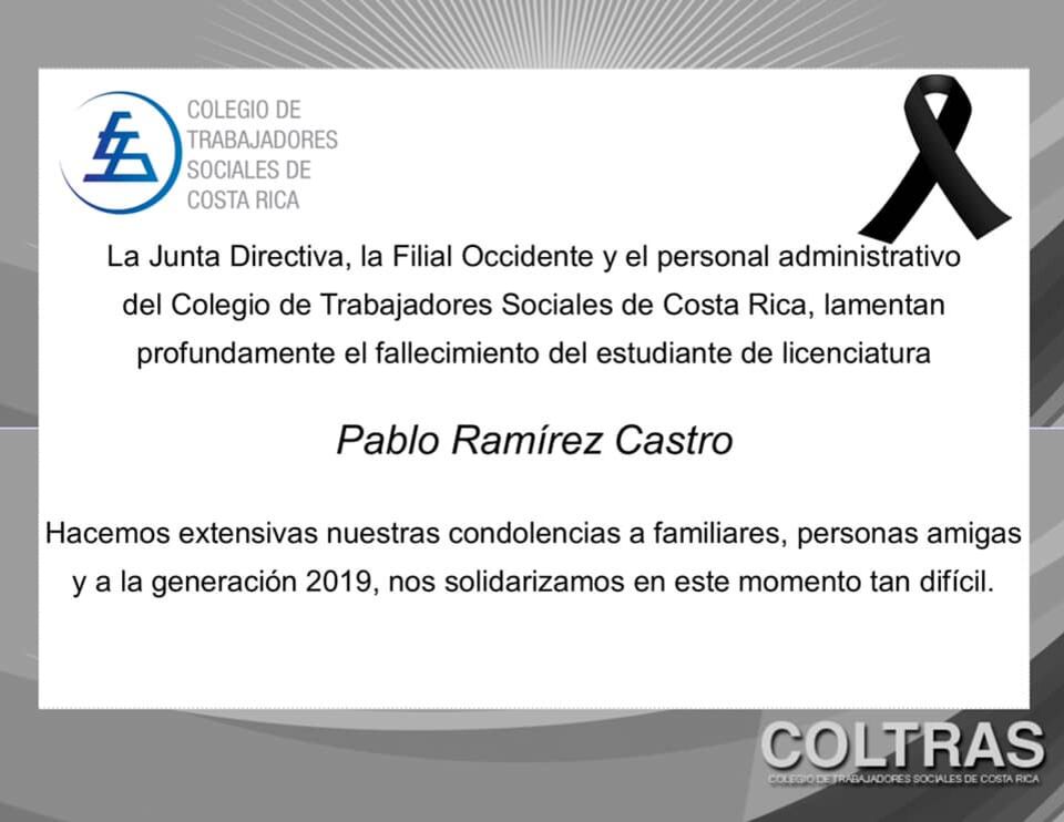 Pablo Ramírez Castro, joven asesinado de seis puñaladas en San Ramón, Alajuela. Foto tomada de FAcebook.