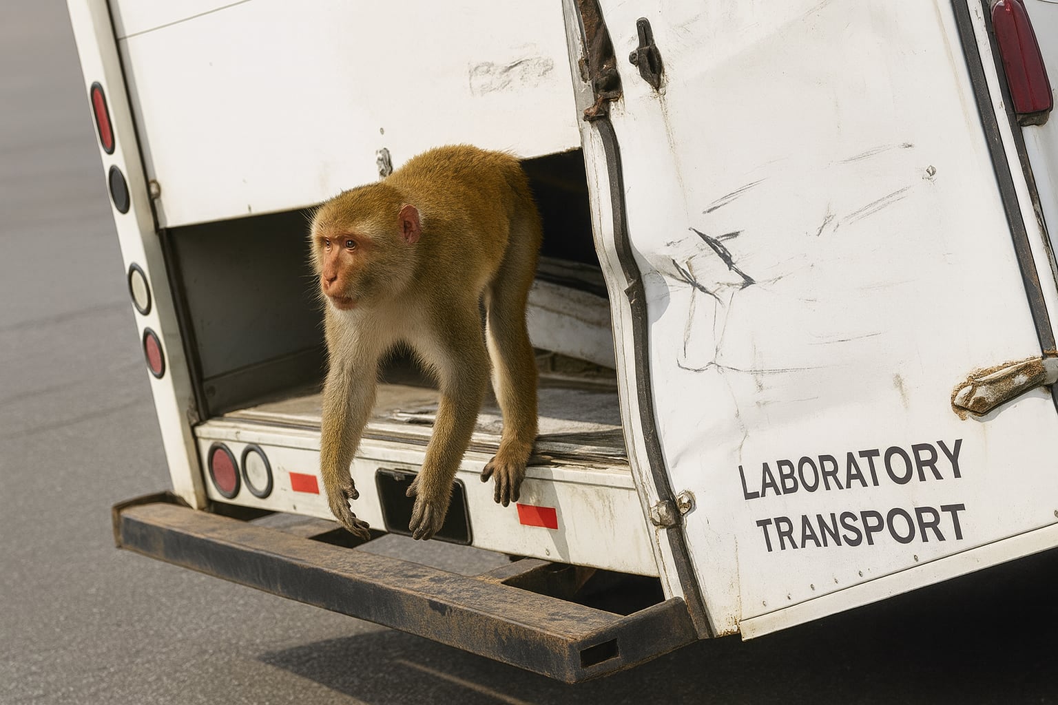 Escapa mono de laboratorio infectado con peligrosas enfermedades tras accidente de camión en EE. UU.