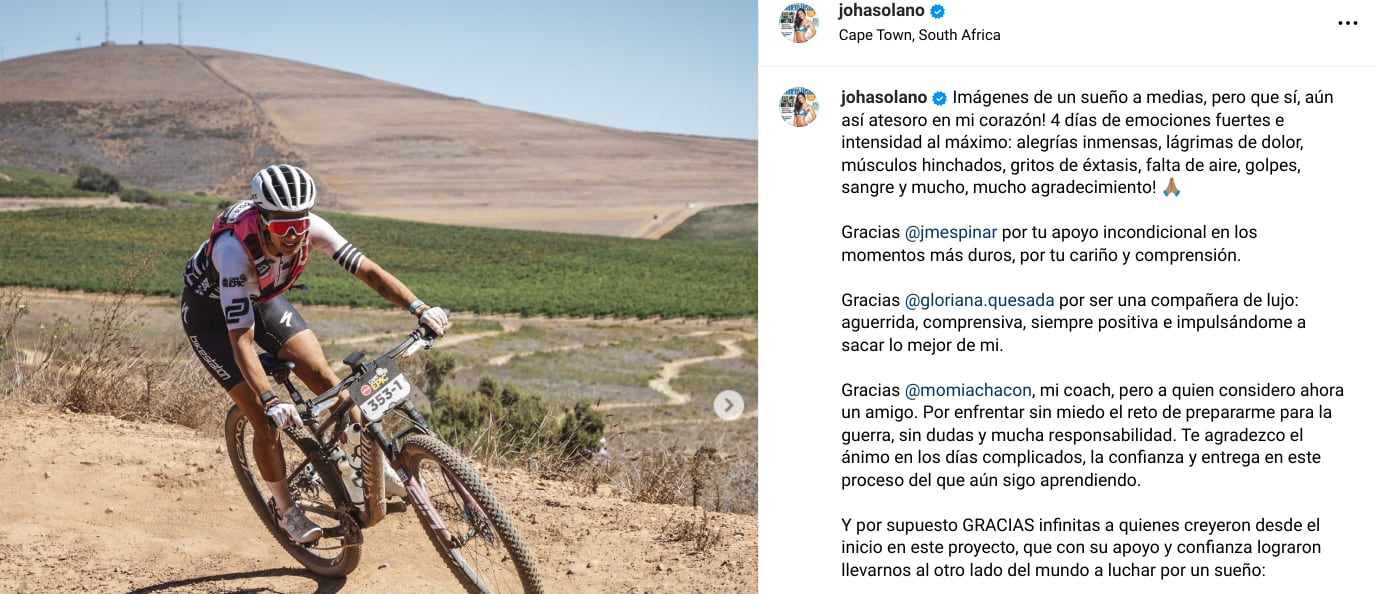 Johanna Solano terminó hospitalizada en el país africano luego de un accidente que sufrió en una competencia de ciclismo de montaña