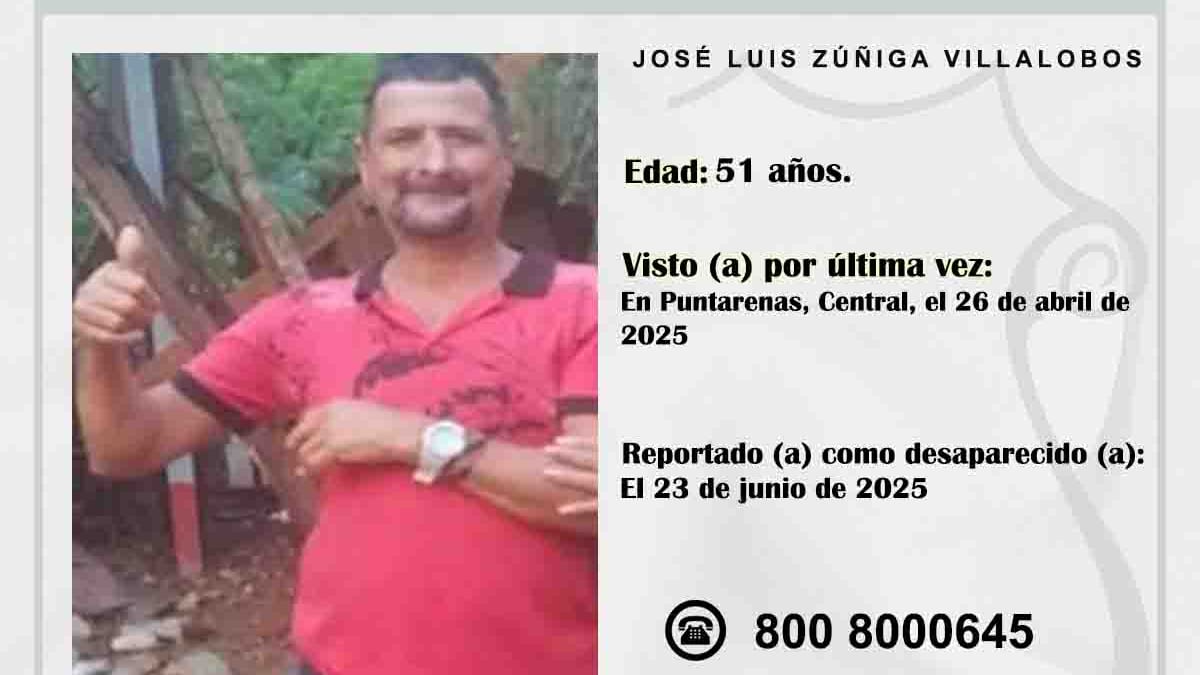 José Luis Zúñiga Villalobos, de 51 años, fue visto por última vez el 26 de abril del 2025; sin embargo, las autoridades conocieron de su caso casi dos meses después. Foto: OIJ