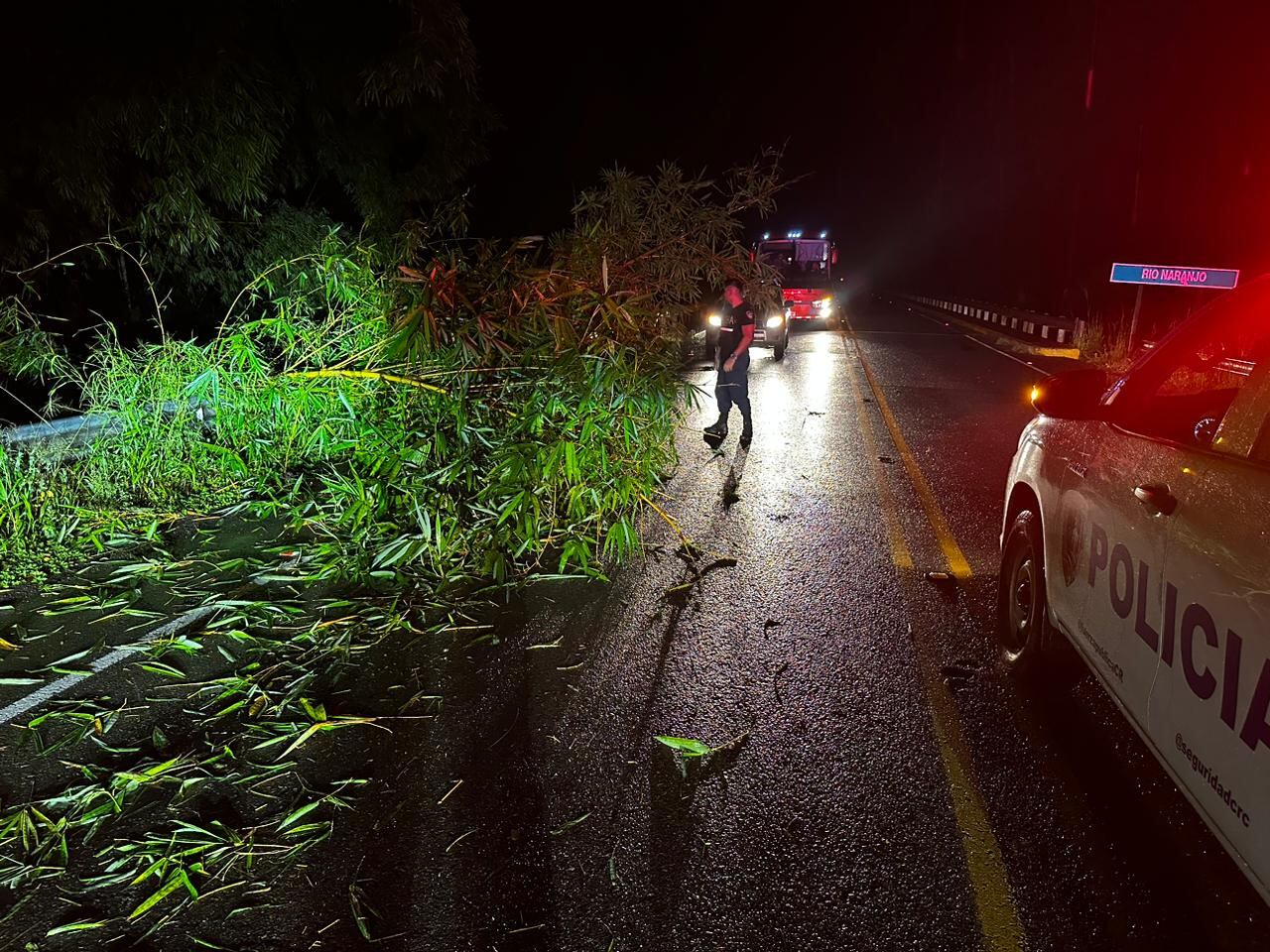La caída sobre varias carreteras de Quepos obligó a movilizar maquinaria para normalizar el paso en la Costanera Sur y otras rutas cercanas. Foto: Municipalidad de Quepos