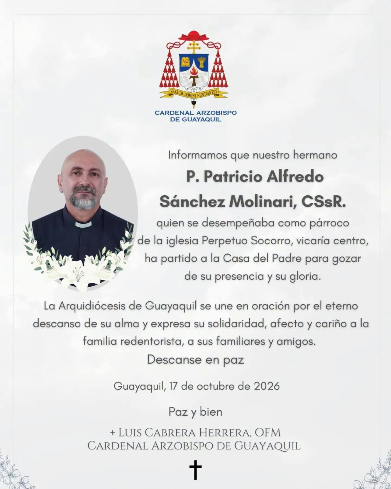 La Arquidiócesis de Guayaquil lamentó la pérdida del sacerdote en el templo.
