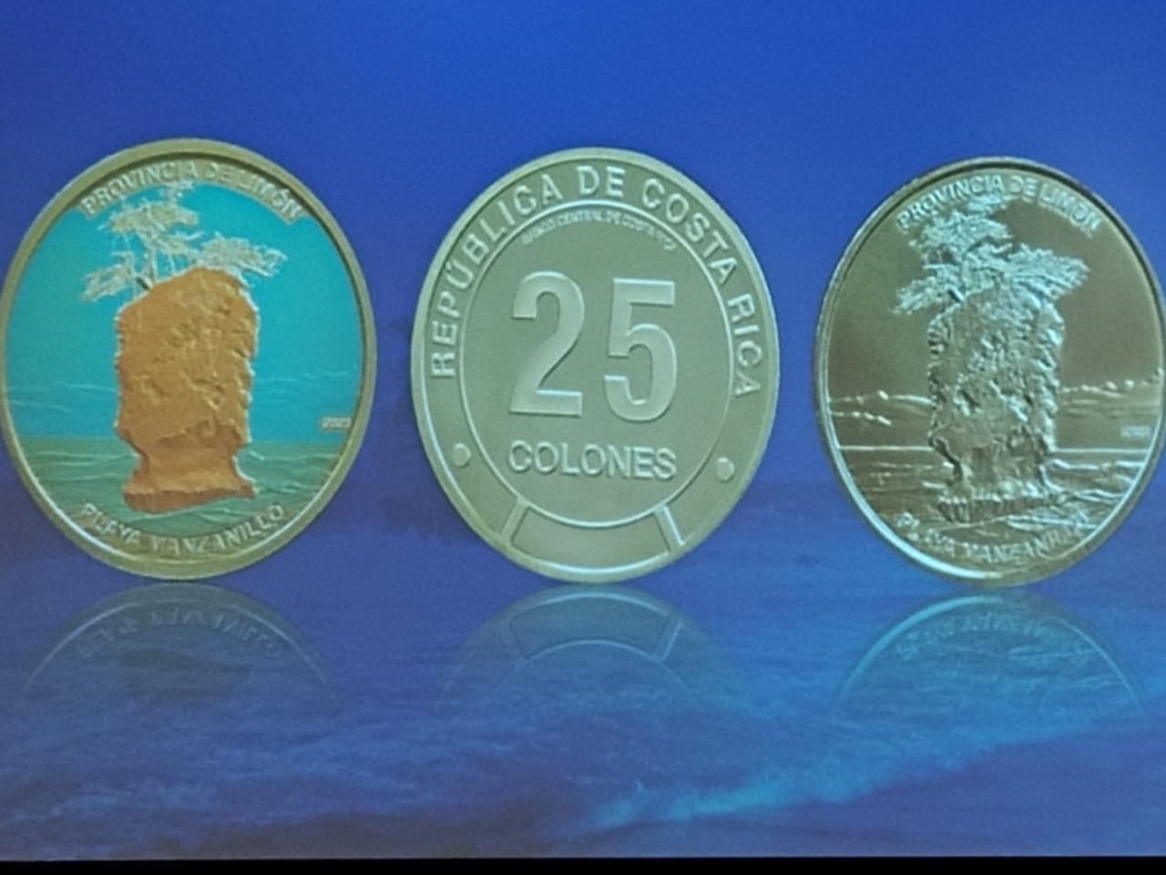 Monedas de colección de ¢25 con lugares emblemáticos de las provincias. Esta es la primera de siete