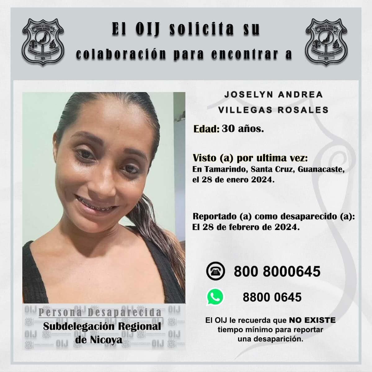 Joselyn Andrea Villegas Rosales es otra joven madre que desapareció y se le perdió el rastro. Foto: OIJ