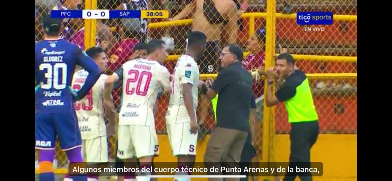 Mariano Torres tocó al comisario Erick Mora al realizarle un reclamo en el partido ante Puntarenas.