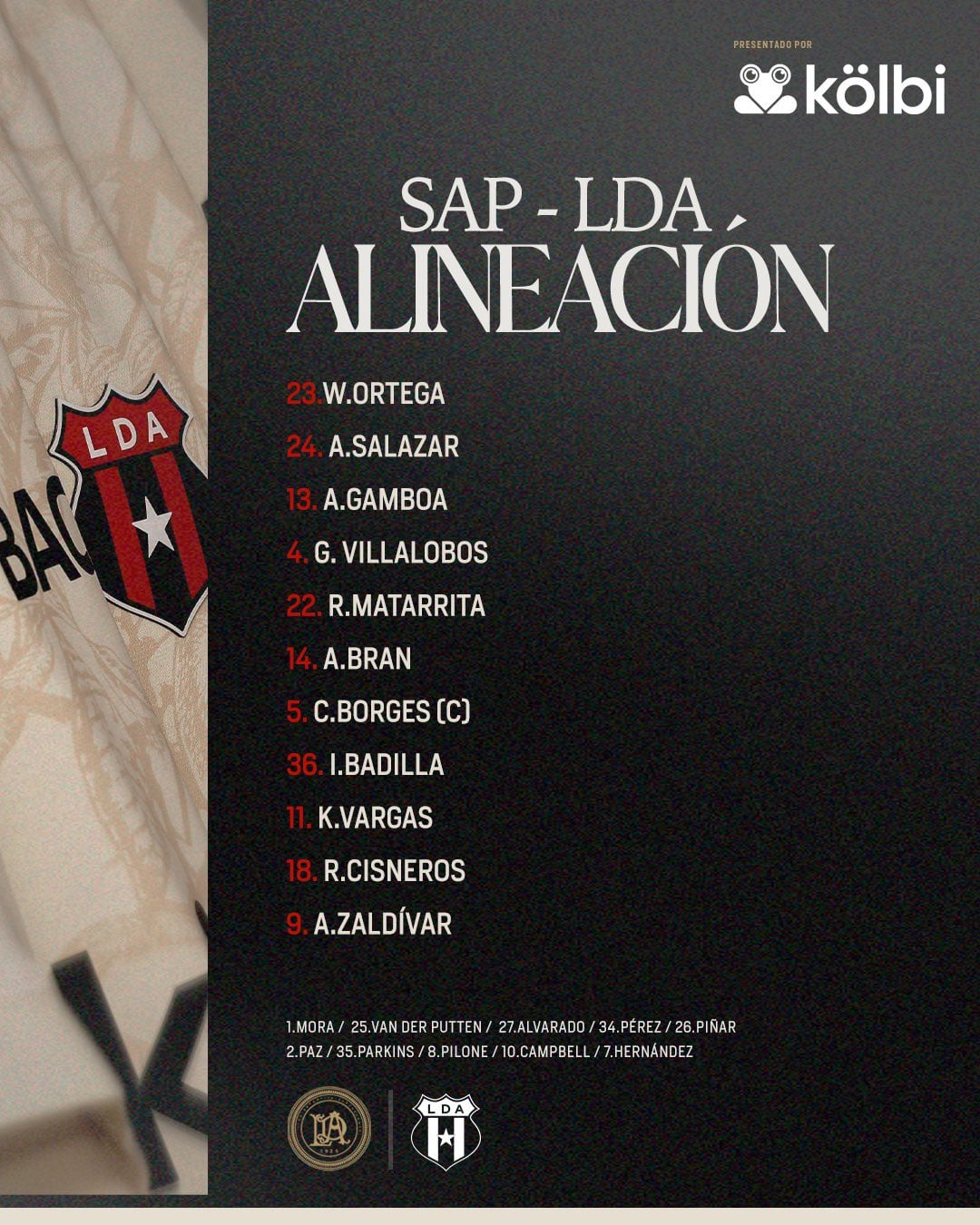 Saprissa विरुद्ध Alajuelence lineup