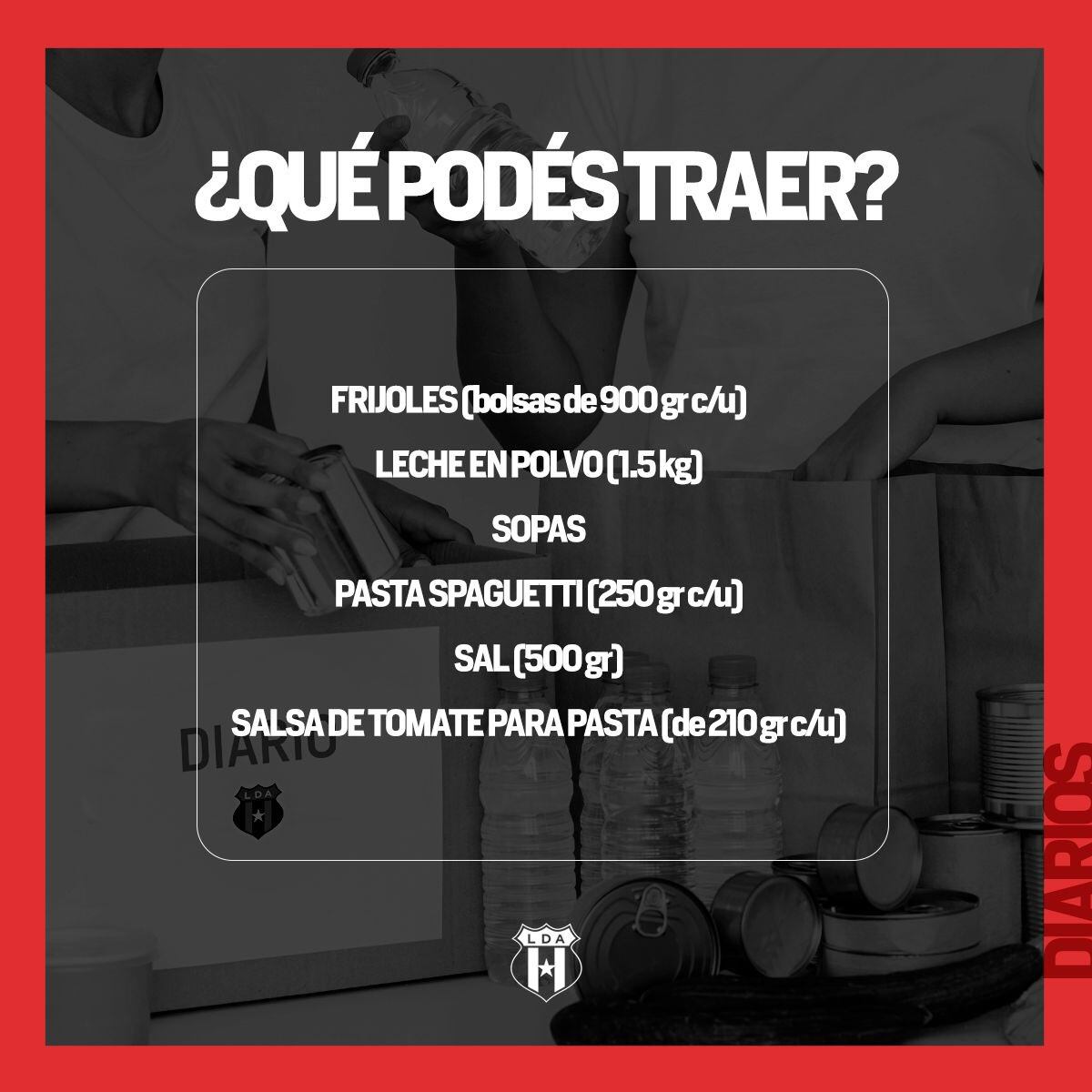 Frijoles, leche en polvo, pasta y salsa de tomate forman parte de los alimentos que se están solicitando.