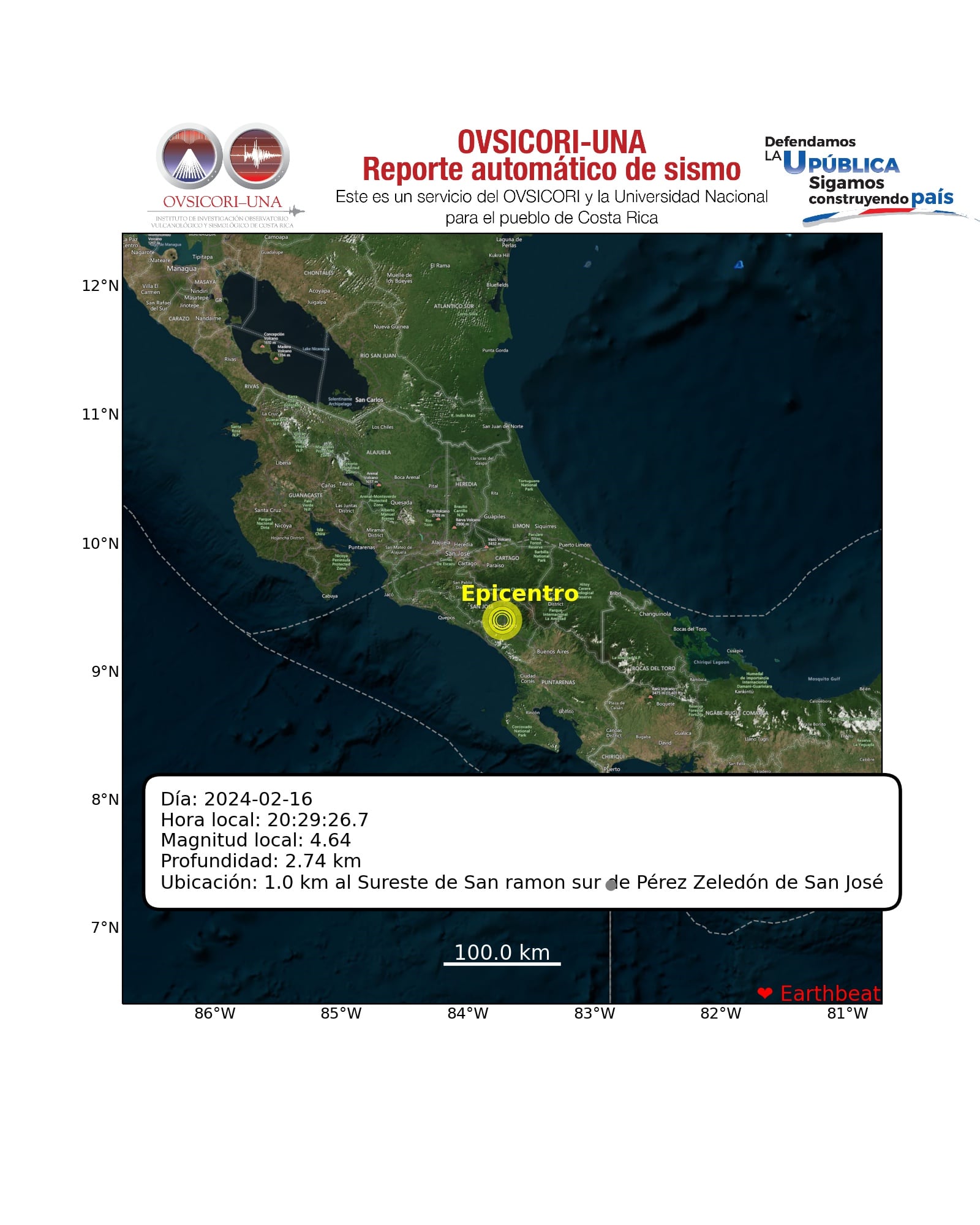 El epicentro fue en Pérez Zeledón