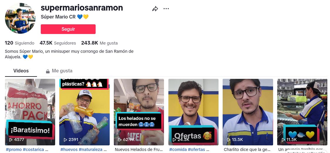 Carlos Alfaro Cascante tiene 32 años y es relacionista público. Él se convirtió en el protagonista de las redes sociales del supermercado familiar Súper Mario.