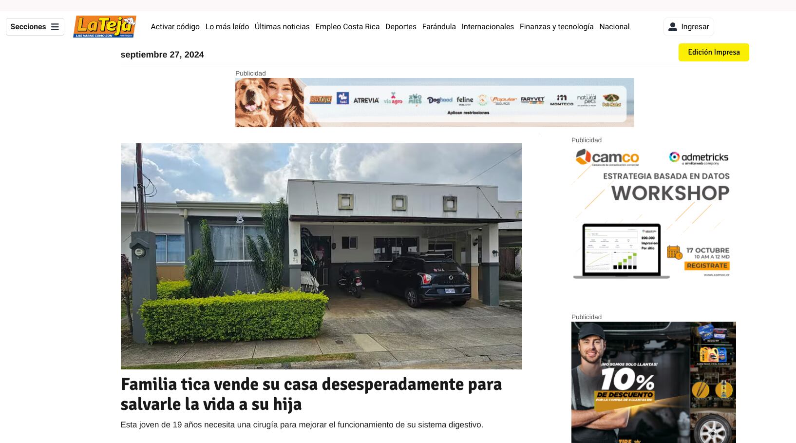 La Teja lanzó su sitio web en el 2013 y desde entonces, le informamos casi al minuto de lo que pasa en Costa Rica y el mundo. Captura de pantalla.