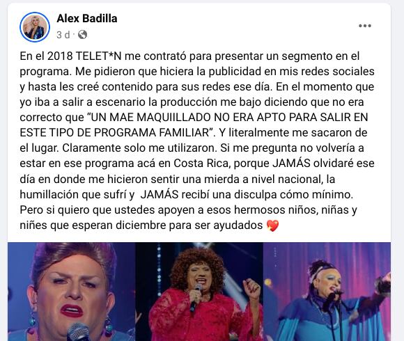Alex Badilla se quejó de la Teletón.