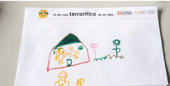 Niños dibujan su día más terrorífico. Taller dado por la Universidad Nacional.