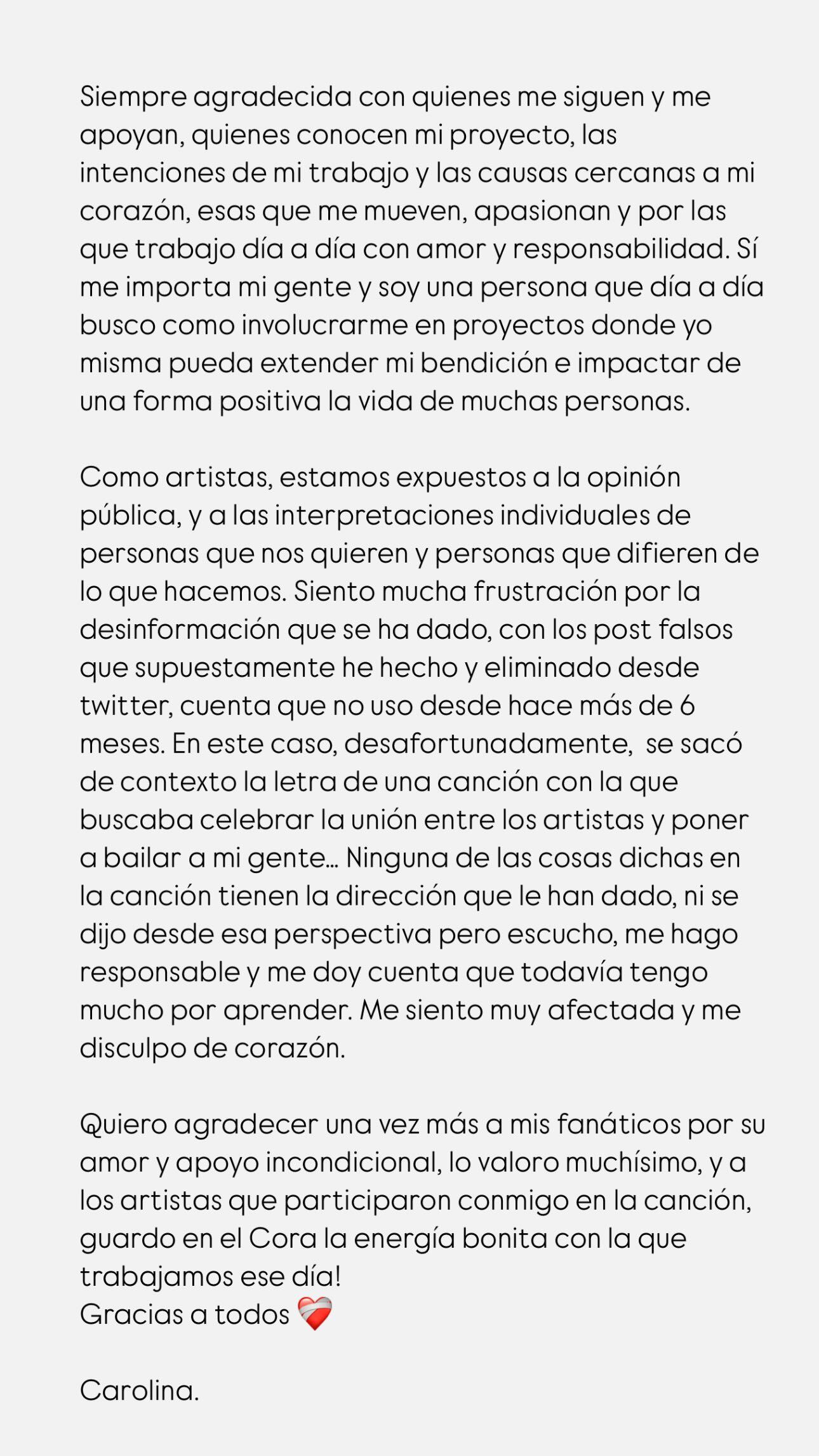 Estas fueron las palabras de Karol G desde su cuenta de Instagram.