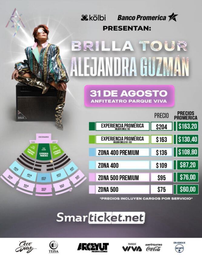 Estos son los precios y localidades para el concierto de Alejandra Guzmán.