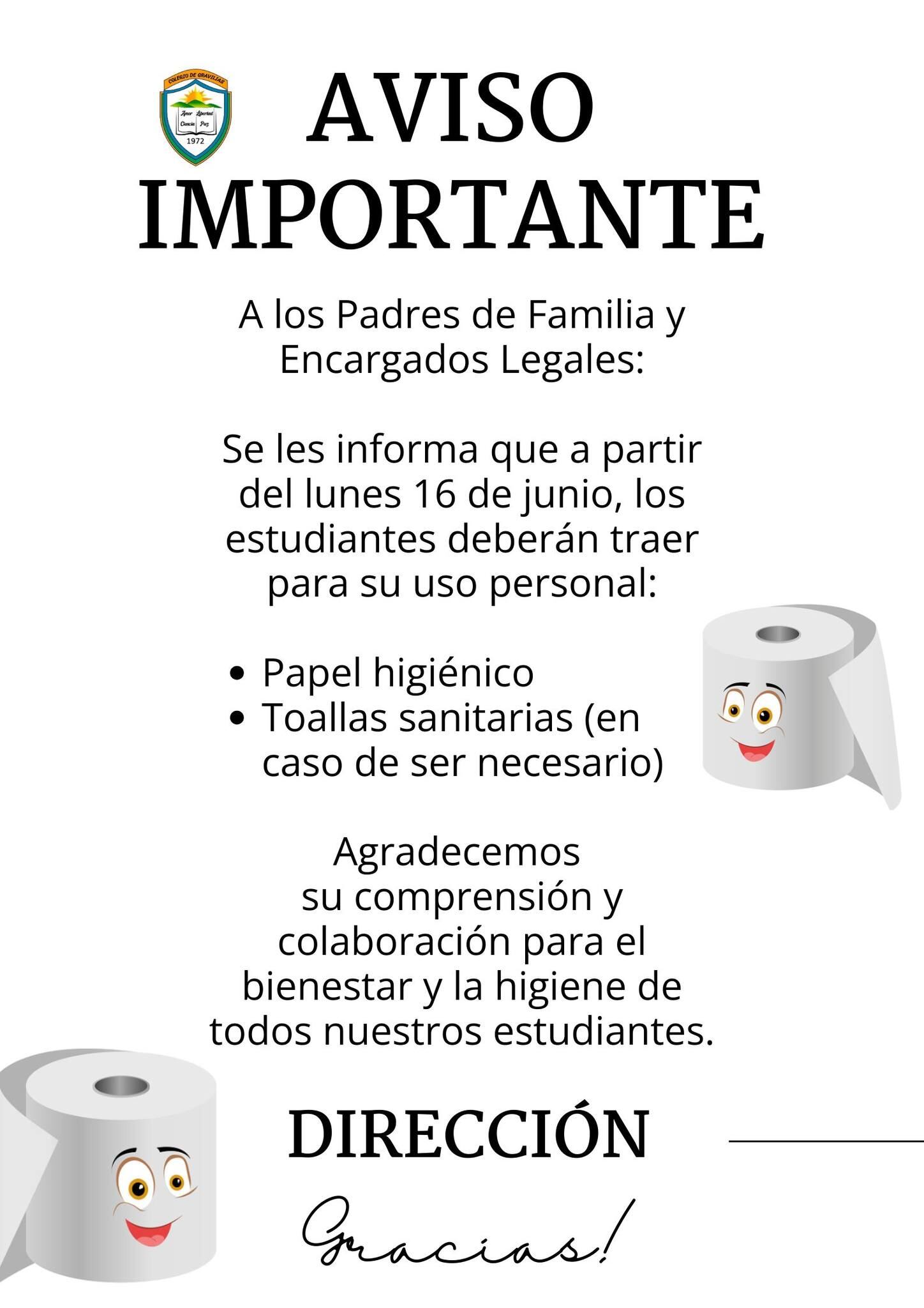 Estudiantes del colegio de Gravilias de Desamparados ahora tendrán que llevar su propio papel higiénico