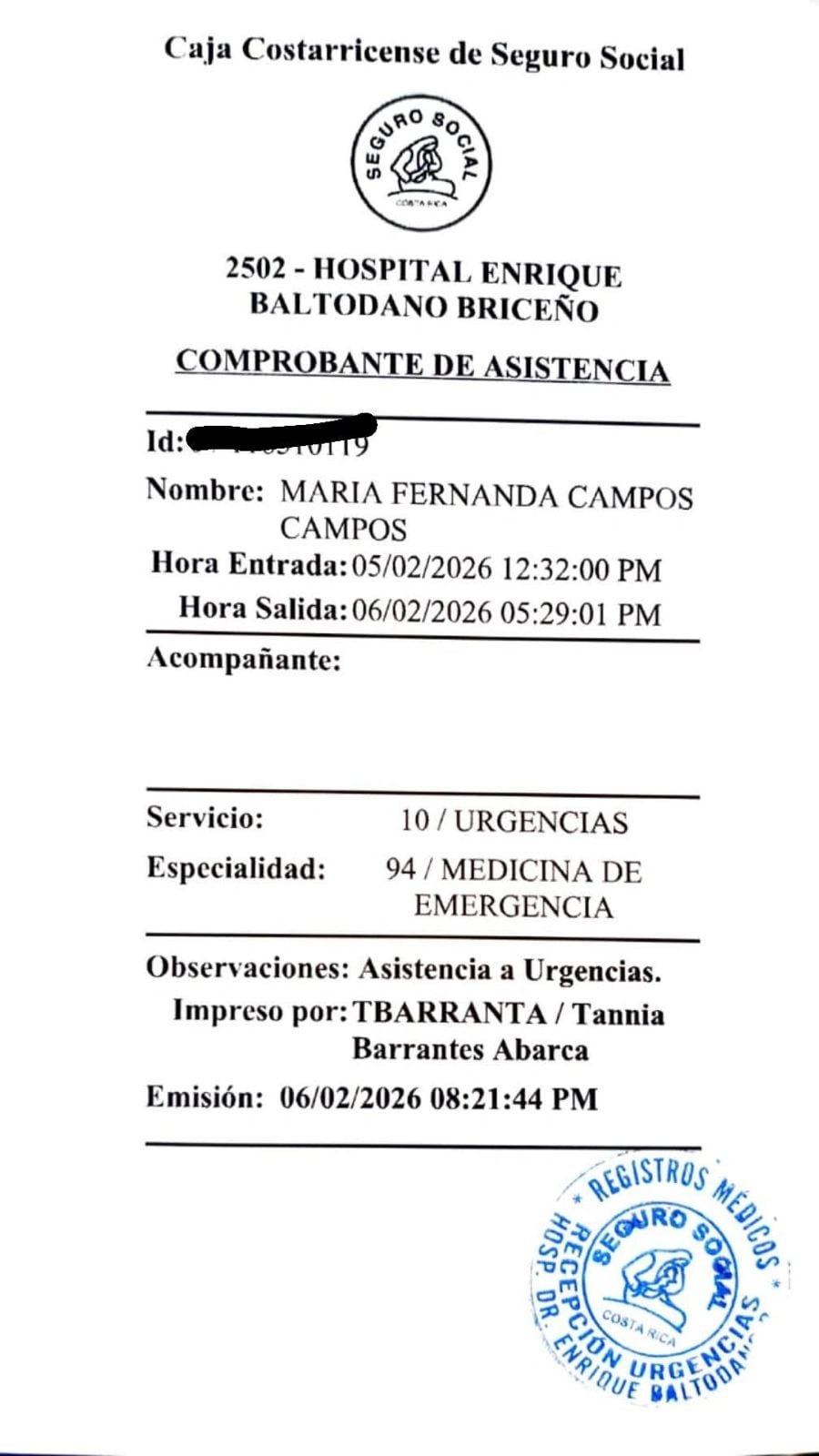 María Fernanda Campos salió del hospital al día siguiente