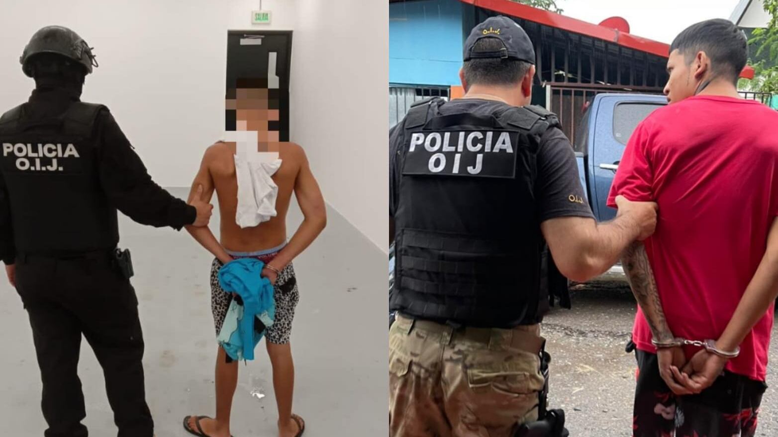 Un adolescente de 16 años es sospechoso de disparar contra una casa y herir de bala a una mujer de apellido Obregón de 53 años y su hijo de apellido Ramírez de 24 años. El menor de edad cayó junto a dos adultos de apellidos Rodríguez Quirós, de 24  años y Camacho Salas, de 22 años por asaltos en Puntarenas. Foto: OIJ