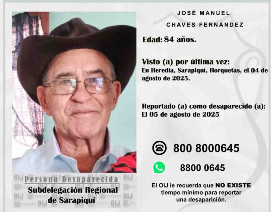José Manuel Chaves Fernández desapareció en su finca . Foto: OIJ