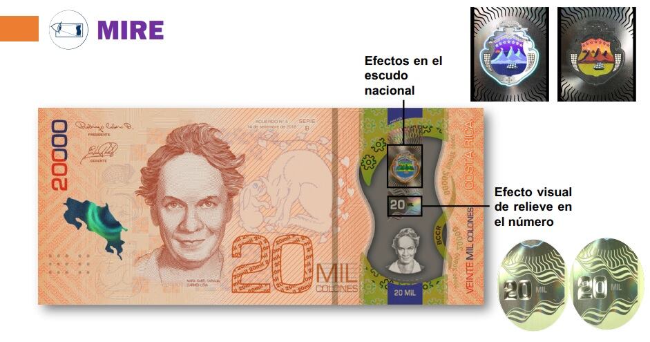 A partir del 26 de noviembre del 2020 comenzó a circular en el país un nuevo billete de 20 mil colones, más resistente y con mayores medidas de seguridad
