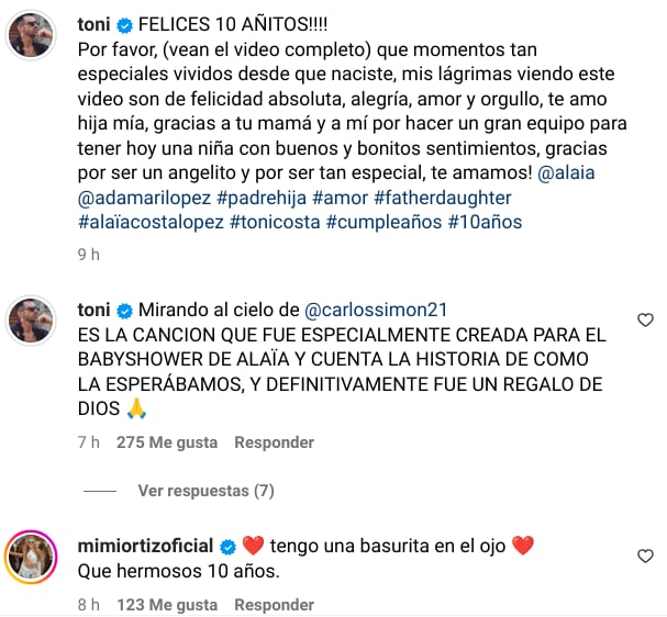 Toni Costa festejó el gran momento este martes y Mimi Ortiz no fue ajena al sentimiento de su felicidad