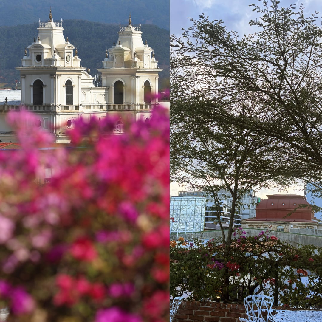 Al costado sureste sobresalen las torres
neoclásicas con mansarda y buhardillas de la Parroquia Nuestra Señora de la Soledad, construida a mediados del siglo XIX y declarada Patrimonio Histórico y Arquitectónico de Costa Rica. 
Desde le el costado oeste se deja ver la cúpula o bóveda de base rectangular del Teatro Nacional, declarado Monumento Nacional, en 1965.