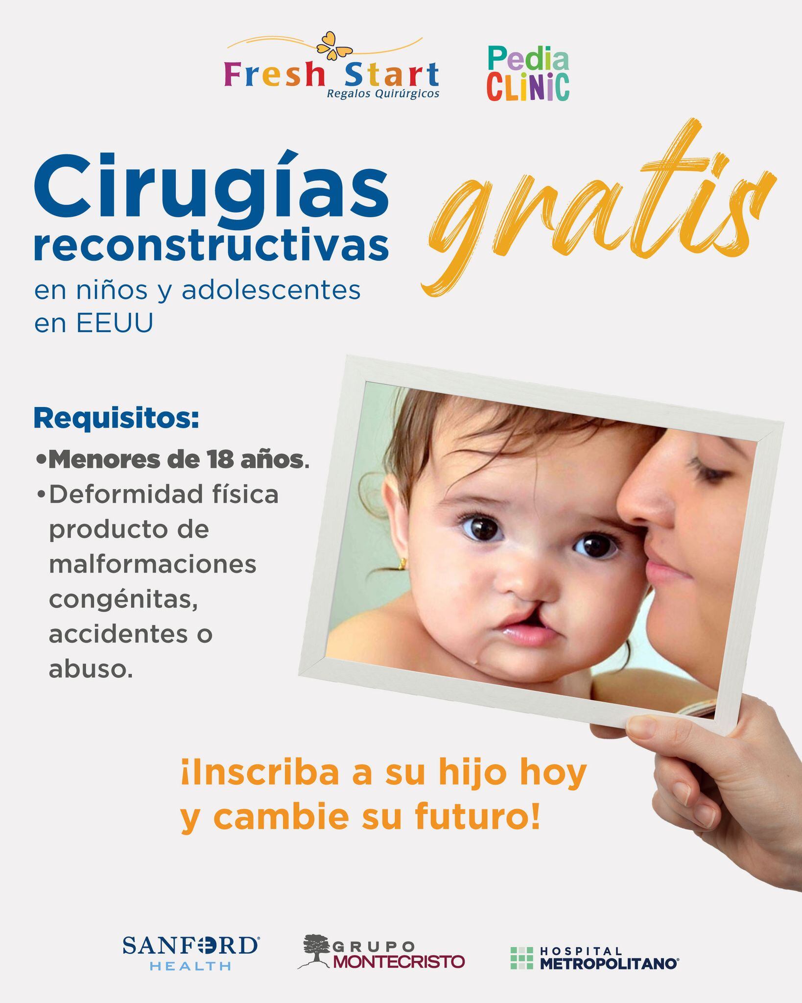 Fundación Fresh Start en unión con el Hospital Metropolitano, PediaClinic y Sanford Health, anuncia el regreso de un programa que permitirá que más niños costarricenses puedan acceder a cirugías reconstructivas gratuitas en Estados Unidos.