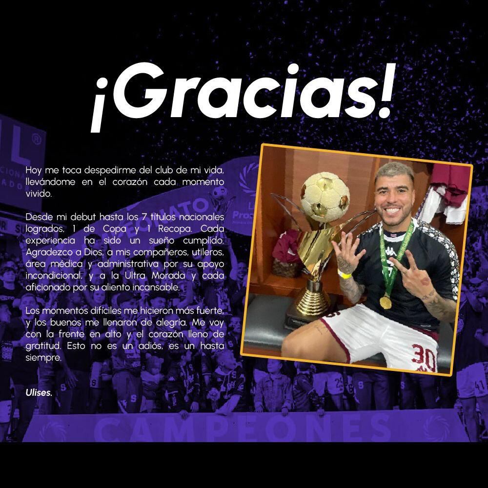 Mensaje despedida de Ulises Segura