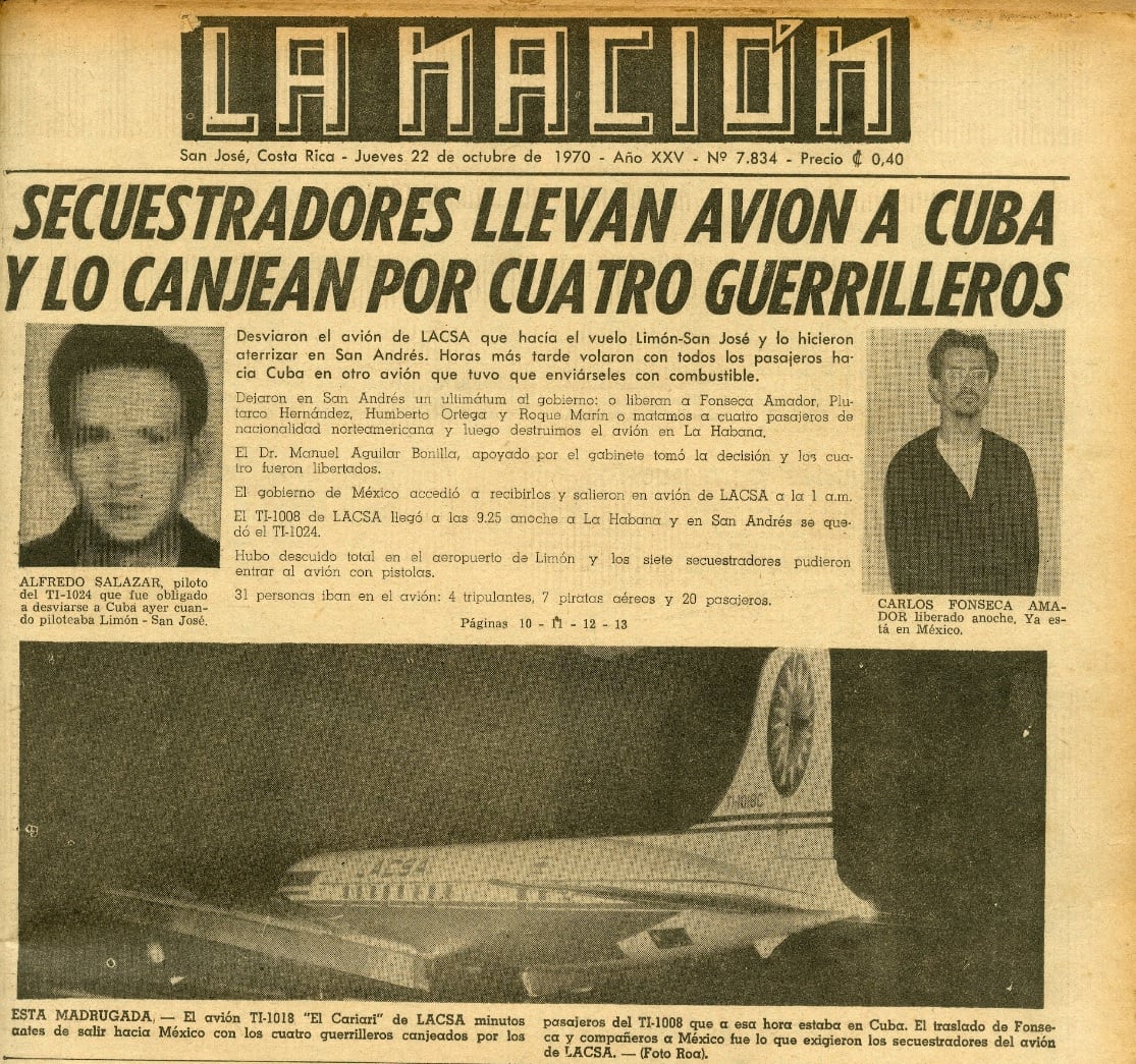 Secuestro avión LACSA en 1970. Foto Archivo.