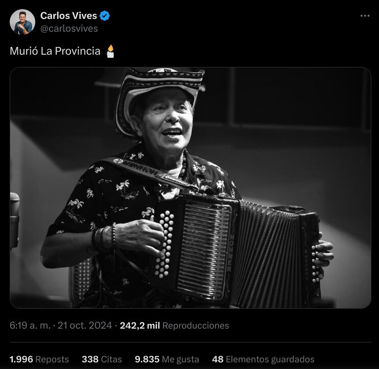 Esta fue la publicación de Carlos Vives.