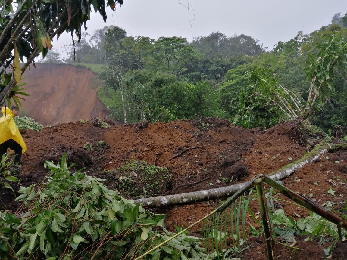 Deslizamiento cae sobre vivienda en Concepción de Agua Buena en San Vito. Foto CNE.