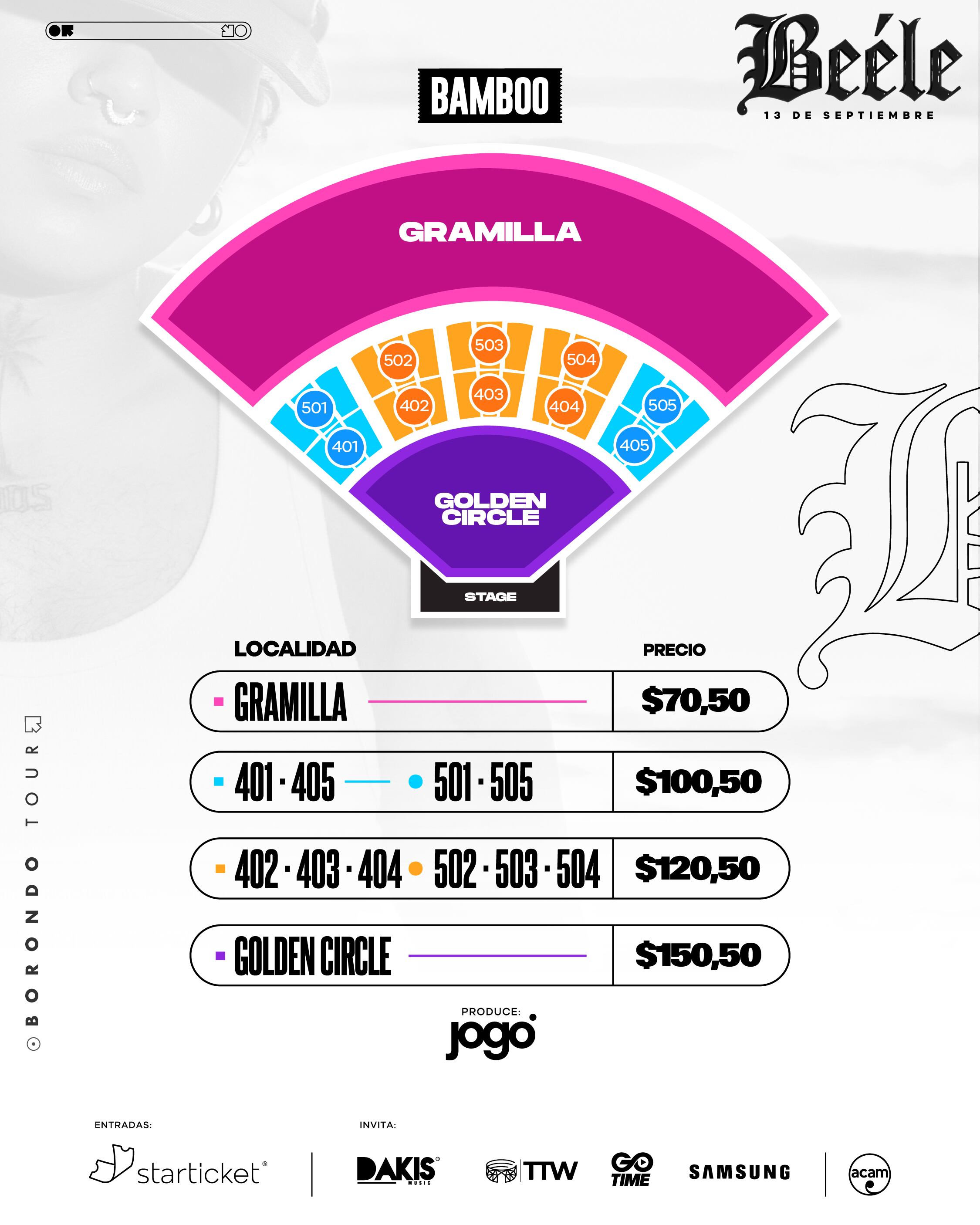 Estos son los precios y localidades para el concierto.