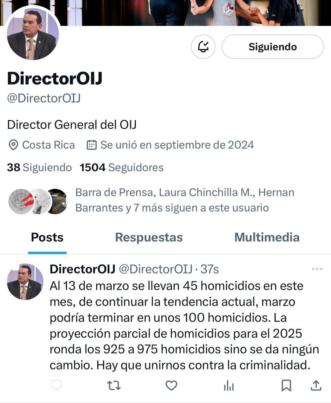 Este es el alarmante mensaje que compartió el director del OIJ, Randall Zúñiga, en su cuenta de X