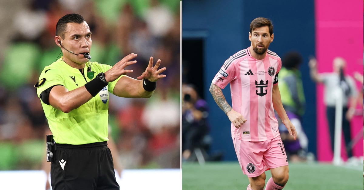 El árbitro mexicano Marco Antonio Ortiz, que dirigirá el partido Nicaragua-Costa Rica, y Lionel Messi.