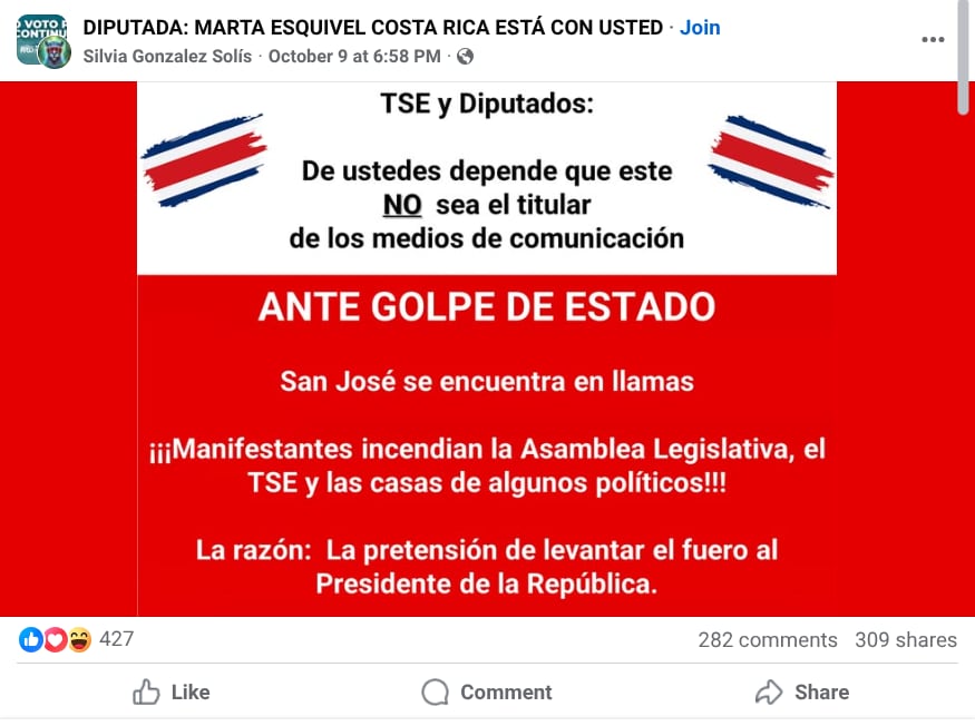 Esta es una de las publicaciones que el TSE alertó de usuarios incitando al odio y a la violencia.