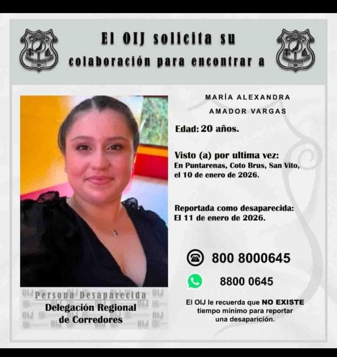 María Alexandra Amador Vargas, de 20 años, es universitaria y también trabaja haciendo exprés en San Vito de Coto Brus, ella desapareció el sábado 10 de enero del 2026. Foto: Anayeli Amador para La Teja
