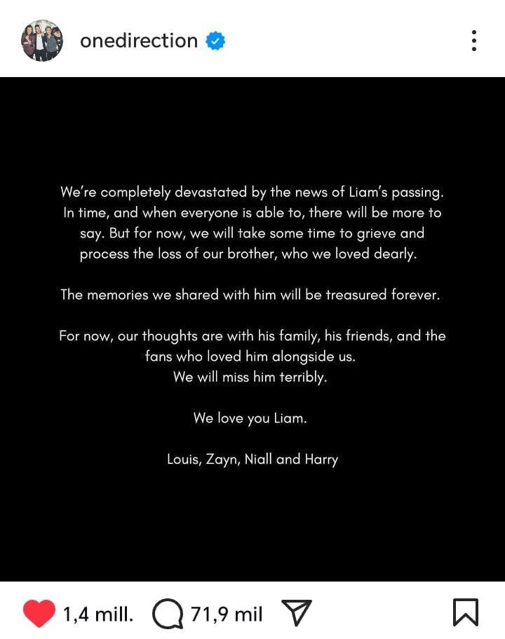 One Direction se despidió de Liam Payne