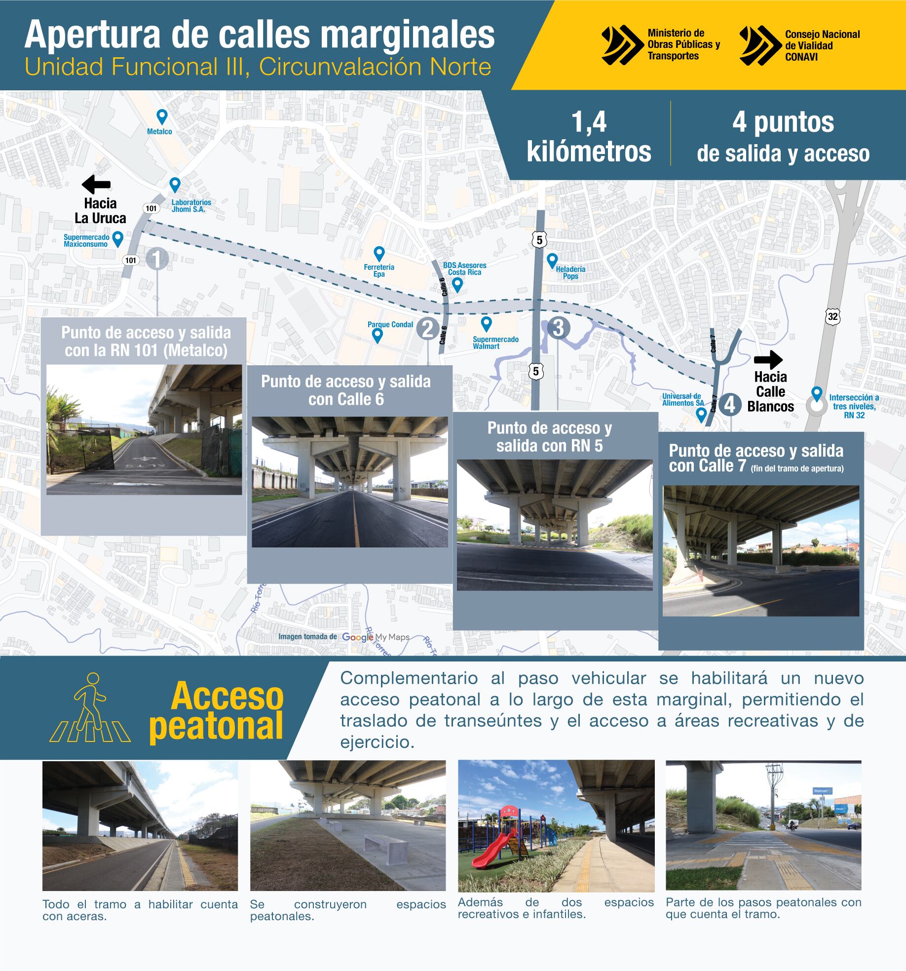 A partir de las 7:00 a.m. de este lunes 16 de enero los que ocupen viajar entre Tibás y La Uruca podrán utilizar parte de las vías marginales ubicadas bajo el viaducto de Circunvalación Norte